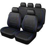 9 PCs Leather Car Seat Covers Full Set,Waterproof Anti-Slip Auto Seat Protector,Full Surround Cushion Covers Airbag Compatible,Universal 5 Seater Full Set High Back Cover for SUV Vans Trucks (Blue)