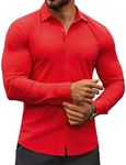 COOFANDY Men's Muscle Fit Dress Shirts Stretch Wrinkle-Free Long Sleeve Casual Button Down Shirts Red