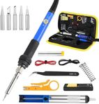 BLAZDEVE Soldering Iron Kit, 15 in 1 Welding Tools Set, Adjustable Temp 200-450°C, 60W soldering station, 5 Soldering Tips, Soldering Iron Stand, Desoldering Pump and Portable PU Tool Bag