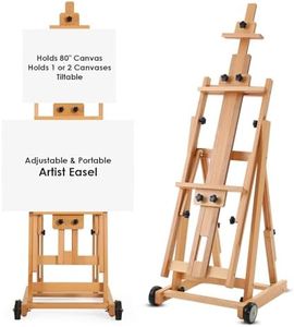 Houseables Easel for Painting, H Frame Easel, Painting Stand, Floor Standing, for Large Canvas, Adjustable, Tilt Flat, Rolling Wheels, Wood, Studio, Adults, Painters, Arts & Crafts, Fits 80” Canvas