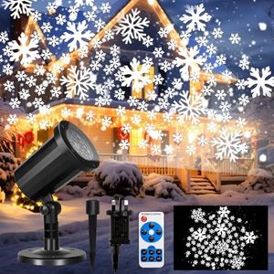 CSYY Christmas Projector Light with Remote & 5m Cable, Snow Flake Projector Lights Outdoor Indoor, HD lamp Automatic Rotation for Xmas, Party, Garden Home Decorative Snow Lighting