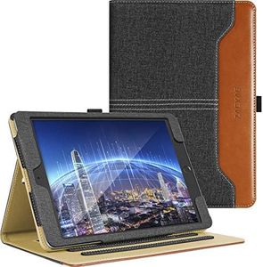 ZAEXAE Coque iPad (9,7 Pouces, Modèle 2018/2017, 6ème / 5ème Génération), Housse iPad Air 2 2014 / iPad Air 1 2013, Étui Cuir Protection pour Tablette avec Apple Pencil Holder, Demin Noir Marron