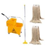 20L Industrial Mop and Bucket Set Commercial Kentucky Wringer Heavy Duty Cleaning For Schools Restaurants Shops Offices (Yellow Mop Set)