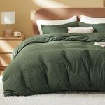 Bedsure Sherpa Fleece Duvet Cover Set with Fitted Sheet - Ultra Soft Plush Shaggy Fluffy Comforter Cover King Size, Warm Flannel Fleece Bed Sets for Winter, 4 Pieces Set, Olive Green