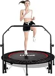 FirstE 48" Foldable Fitness Trampolines, Rebound Recreational Exercise Trampoline with 4 Level Adjustable Heights Foam Handrail, Jump Trampoline for Kids and Adults Indoor&Outdoor