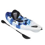 Bluewave Crest Solo Fishing Kayak – Single Sit On Top Kayak with 5 Rod Holders, 2 Storage Hatches, Padded Seat & Paddle (White/Blue)