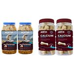 Meat Up Chicken Flavour, Real Chicken Biscuit, Dog Treats -500g Jar (BOGO) and Calcium Bone Jar, Dog Supplement Treats - 240 gm, 30 Pieces (BOGO)