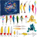 SIXVALA Fishing Advent Calendar 2024 Christmas Countdown, 24 Days Fishing Lure with Minnow Popper Crank VIB, Xmas Surprise Fish Bait Gifts for Adult Men Teen Boys Husband Fishing Lover