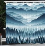 Ambesonne Blue Shower Curtain, Panoramic Scenery Landscape Misty Mountains Woodland Dense Forest Wild Nature View, Cloth Fabric Bathroom Decor Set with Hooks, 69" W x 70" L, Slate Blue