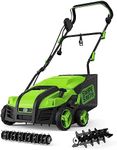 SWIPESMITH Electric Dethatcher Scarifier, 16-Inch 15 Amp Lawn Dethatcher (2025 Upgraded) with 5-Position Depth Adjustment, 14.5 Gal Removable Thatch Collection Bag, Quick-Fold, Keeps Lawn Health