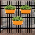 ecofynd 10 inches Raven Balcony Railing Planter, Hanging Flower Pots for Grills, Home Gardening Plant Pots, Color - Orange, Pack of 3