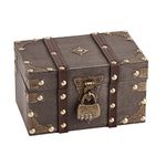 LIYJTK Vintage Wooden Treasure Chest Box with Lock, Small Rectangle Antique Wood Storage Jewelry Boxes European Decorative Handmade Case Holder Organizer Trinket Keepsake for Home Bedroom Decor (Grey)