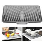 Silicone Dish Drying Mat for Kitchen Counter with Fast Drainage Design, Non-Slip Sink Drainer Mat, Heat Resistant Draining Board Mats for Worktop & Campervan, 40x33x1.5cm (Grey)