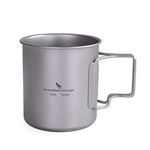 usharedo Titanium Coffee Mug Titanium Pots Titanium Cup with Foldable Handle Outdoor Camping Water Mug Tableware 14.3oz/420ml Ti1518B