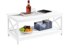 Yaheetech Wooden Coffee Table, 2 Tier Coffee Table with Open Storage Shelf for Living Room, Modern Style Centre Tea Table End Table For Home, Office, Furniture, White