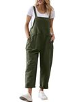 YESNO Women's Dungarees Loose Casual Plus Size Lightweight Sleeveless Overall Long Jumpsuit Playsuit Trousers Pants Dungarees (L PV9UK Ash Green)