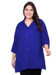 Indietoga Women's Plus Size Casual Rayon Longline Regular Fit Shirt Tops (P10001455_Blue Solid_2Xl)