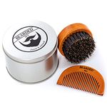 BEARDED BEN Beard Brush Teak Brown Made With Pure Wild Boar Bristles, Gift Box incl. Beard Comb & Brush