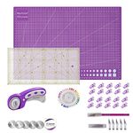 Rdutuok 45mm Rotary Cutter Set Quilting Kit, 5 Replacement Blades, A3 Cutting Mat(18X12"), Acrylic Ruler,Sewing Pins,Cushion,Craft Knife Set and Craft Clips - Ideal for Sewing,Crafting