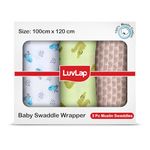 LuvLap 100% Cotton Muslin Baby Swaddle Set, Pack of 3, Size-120cm x 100cm (47"x39"), Elephant Squirrel Print, 0-18 Month+, Printed Mulmal Muslin Swaddle Wrap for New Born Baby, Baby Towel