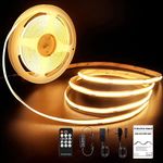 ROUKLE 8mm COB LED Strip Light - 10M Dimmable 24V Super Bright Tape Lights CRI90+ with RF Remote & UKCA Power Supply | 3840 LEDs | Warm White 2700K | Easy DIY Home Decor Installation