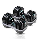 BRAINGAIN 36kg 25kg Adjustable Dumbbells Pair (18 Dumbells in 1) 2kg Increment Weights Set for Men Woman Easy Safe Locking Mechanism Home Gym Equipment