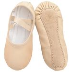 Ballet Shoes Girls Leather Ballet Dance Slipper Full Leather Sole Ballet Flats for Kids Toddler Child Women Adults (Beige, Size 9UK child-EU27)