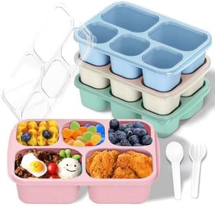 Yoniko Bento Lunch Box - 4 Pack, 5 Compartments Bento Snack Boxes for Kids and Adults, Reusable Food Storage Snack Containers, with 2 Spoons, Stackable for School, Work, Travel