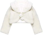 Blulu Girls Faux Fur Bolero Princess Shawl Wraps Girls Shrug Coat Jacket Flower Cape Wedding Party Dress, Beige, Large