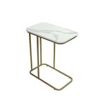 DECOWORLD|| Premium Side Table || Metal Side Table with Wooden Top || Side Table for Living Room, Sofa Side Table or Bed Side Stand (White Marble Top Finish on Engineered Wood with Golden Stand)