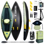TIDETREK Inflatable Touring Kayak 1-Person & 2-Person with Waterproof Seat & Full Accessory Kit, Lightweight Recreational Kayak for Lake, River & Fishing (Jungle Trail, 1-Person(Single))