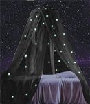 South to East Bed Canopy with Fluorescent Stars Glow in Dark for Baby, Kids, Girls Or Adults, Mosquito Net Use to Cover The Baby Crib, Kid Bed, Girls Bed Or Full & Queen Size Bed, Black Stars