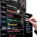 Cute 10"x16" Magnetic Dry-Erase Weekly Menu Blackboard for Kitchen Fridge (with 8 Bright Chalk Markers) & Free Bonus - Grocery/to-Do Lists Board - Daily Dinner Meal Planner Set for Home