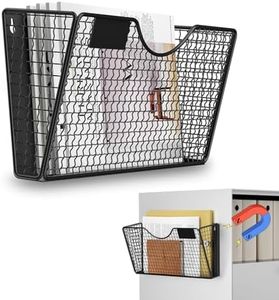 MFTEK Magnetic File Holder, 1 Pockets Magnetic File Folder Holder No Drilling Magnet Paper Mail Organizer Magazine Basket, Hanging Wall Storage Rack for Fridge Cabinets Office Classroom