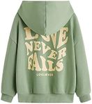 Floerns Girls Heart Graphic Print Long Sleeve Hooded Sweatshirt Pullover Tops Mint Green 8Y