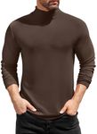 COOFANDY Mens Half Turtleneck T-Shirts Basic Thermal Shirts Casual Slim Fit Lightweight Underwear Tee Winter Fall Brown