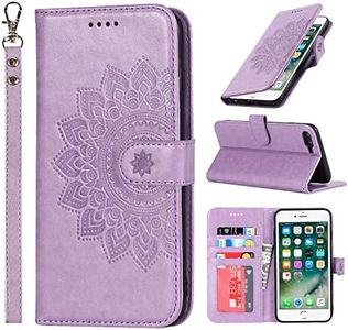 Cavor Wallet Case for iPhone 7 plus, iPhone 8 plus PU Leather Case Magnetic Clasp 3D Embossed Flower Women Flip Folio Kick stand with Card Holder Wristlet Hand Strap Protective Cover for iPhone7plus/ iPhone8plus 5.5'' -Flower Purple