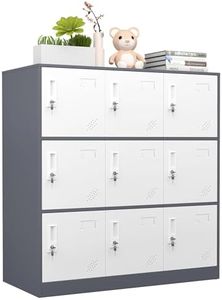 WISUNO 9 Doors Metal Storage Cabinet with Card Slot, Organizer,Shoes and Bags Steel Locker for Office, Home, Bank, School, Gym (Gray)