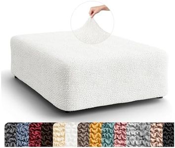 PAULATO BY GA.I.CO. Stretch Ottoman Slipcover 1-Piece – Bi-Elastic Foot Stool Cover for Square or Rectangle Pouf – Furniture Protector Machine Washable – Crisp White (1. Large)