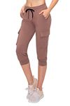 ALWAYS Capri Cargo Jogger Pants for Women - Super Soft Casual Drawstrings Track Cuff Bottoms, Tan, X-Large