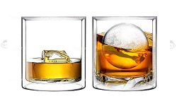 Double Wall Whiskey/Scotch Rocks Glass Set by Sun’s Tea | 5.5oz | Old Fashioned Drinking & Cocktail Glasses | Clear Insulated Tumbler - Set of 2