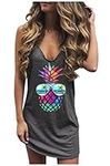 Sexy Summer Dress for Women Sun Salt Sand Graphic Mini Dress Hawaii Beach Vacation Dresses Summer Sexy V Neck Sundress, Pineapple/Dark Grey, Large