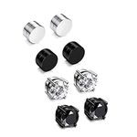 Vogem 4 Pairs Magnetic Earrings for Men Women Stainless Steel Round Cubic Zirconia Magnet Earrings Set Non-Piercing 8mm