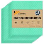 MoLKENE Swedish Dishcloths - 10 Pack Reusable Kitchen Dishcloths - Ultra Absorbent Dish Towels for Washing Dishes - Cellulose Sponge Cloth Cleaning Cloths - Green