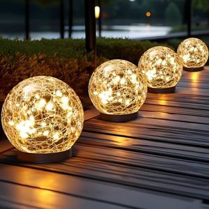 JKIMK Solar Globe Lights Outdoor Waterproof-Solar Balls for Garden-Cracked Glass Ball Solar Lights Outdoor-Solar Orbs for Outside-Outdoor Decorations for Patio and Yard Lawn Backyard Decor