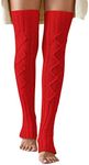 Leoparts Women's Extra Long Stirrup Leg Warmers Winter Knitted Over Knee Thigh High Footless Socks, Red