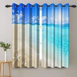 Baocicco Beach Blackout Window Curtains Summer Tropical Ocean Beach Drapes with Grommets Hawaiian Blue Sea Waves Scenery Pattern Curtain for Bedroom Living Room Home Decor 2 Panels 53x96 Inches