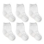 LA Active Athletic Crew Grip Socks - 6 Pairs - Baby Toddler Infant Newborn Kids Boys Girls Non Slip/Anti Skid (White, 4-7 Years)