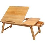 Laptop Desk Bamboo Foldable Lap Top Bed Table Serving Tray Notebook Computer Sofa Table Stand Height & Angle Adjustable lapdesk Lap desk table with Storage drawer