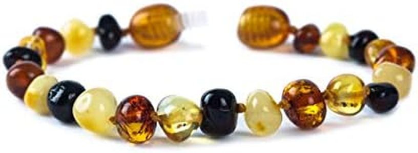 Baby J's - Multi-Coloured Bracelet/Anklet - Sizes 11-17cm - Premium Amber Bracelet - Handcrafted with 100% Baltic Amber - Fitted with a Safety Screw Clasp - Knotted to Prevent Scattering, Amber